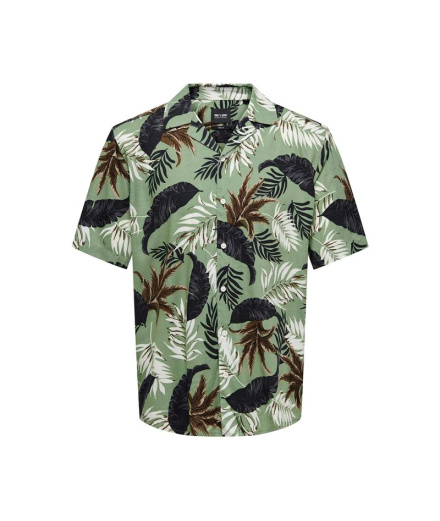 Camisa Only & Sons Corte Regular Gola Cubana Verde Homem