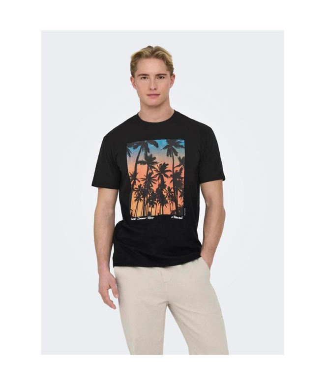 T-shirt Only & Sons Onskolton Reg Beach Noir Homme