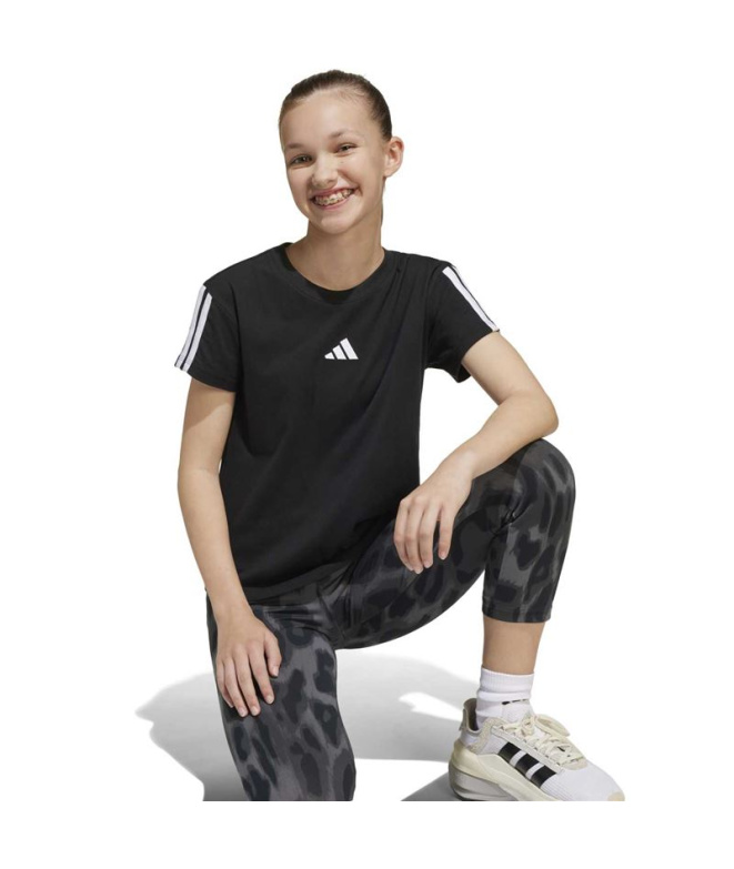 T-shirt adidas Jg 3 bandes 160 Fille Noir/Blanc
