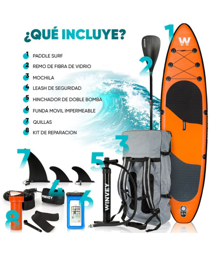 Tabla de Paddle Surf Winvey Hinchable Naranja