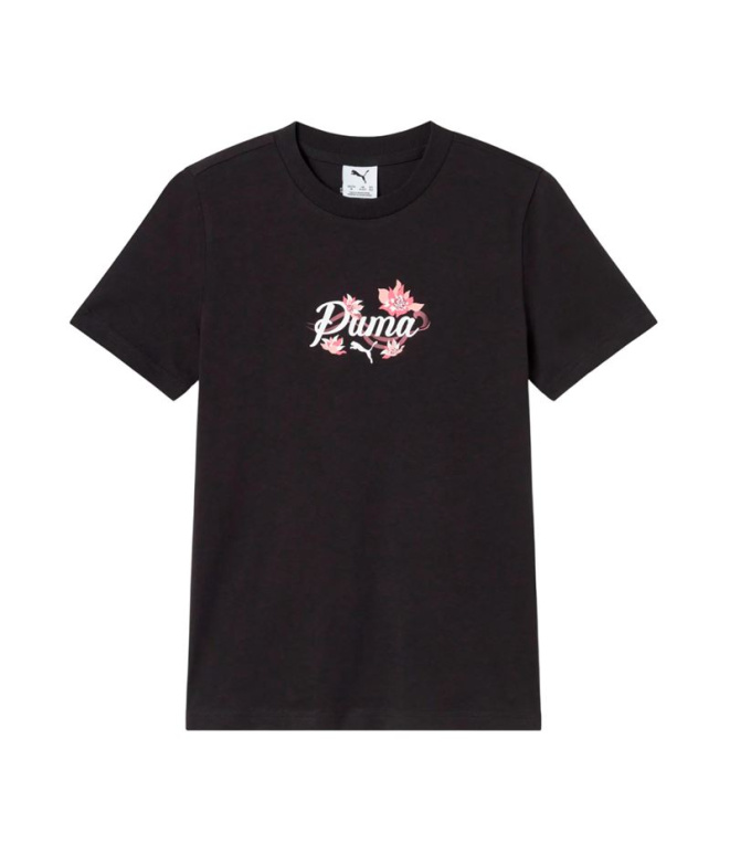 Camiseta Puma Floral Graphic Cat, Preta, Menina