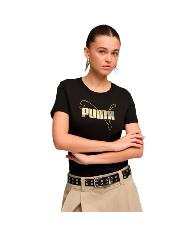 Camiseta Puma Ess Logo Lab Metallic, Preta, Mulher