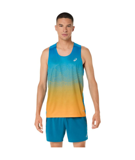 T-shirt Running ASICS Road Fade pour Homme bleu/Yamabuki