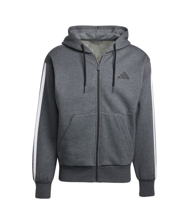 Homem adidas 3-Stripes FL FZ HD cinza Moletom...