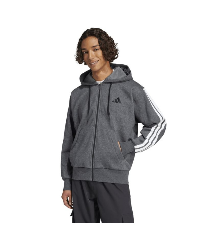 Homem adidas 3-Stripes FL FZ HD cinza Moletom...