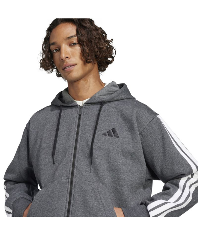 Homem adidas 3-Stripes FL FZ HD cinza Moletom...
