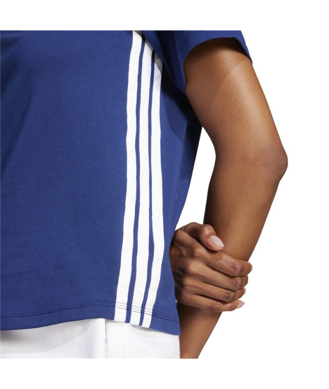 T-shirt Femme adidas 3 bandes Sj bleu foncé/blanc