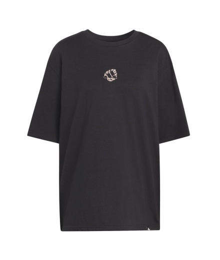 Camiseta Mulher oversized adidas com estampa animal, preta.