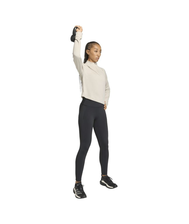 Moletom bege com zíper 1/4 e logo minimalista...