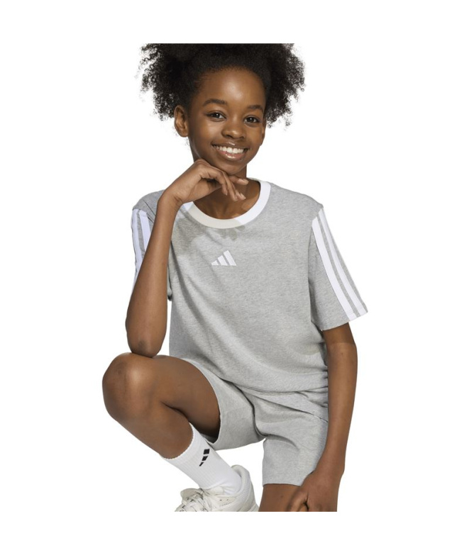 T-shirt adidas Jg 3 Stripes Bf Fille marron/blanc