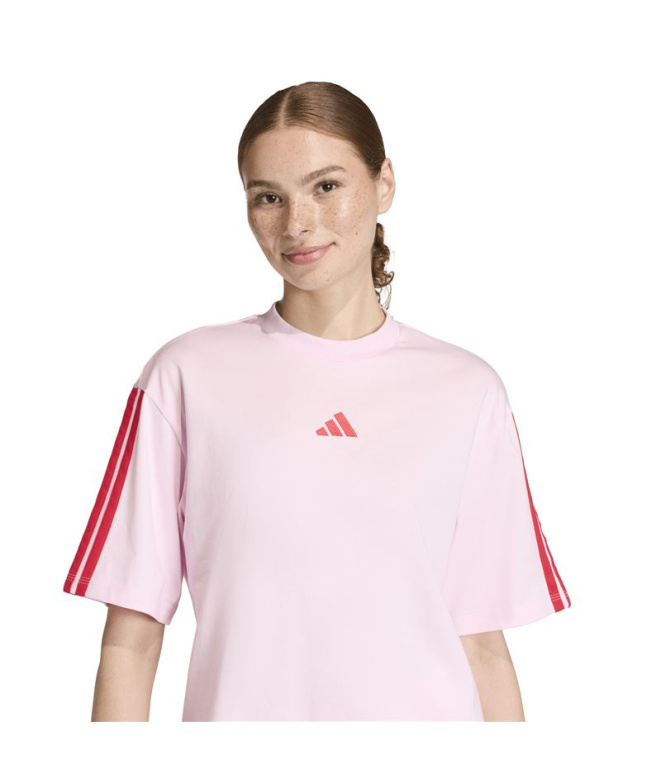 Camiseta adidas 3 Bandas Sj Bf Mujer Rosa/Granate