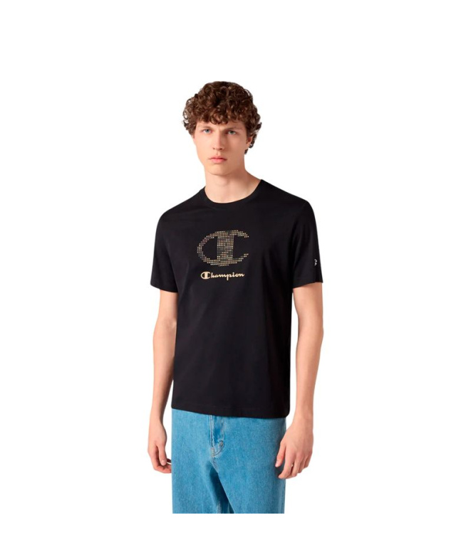 Camiseta preta Homem Champion com gola redonda