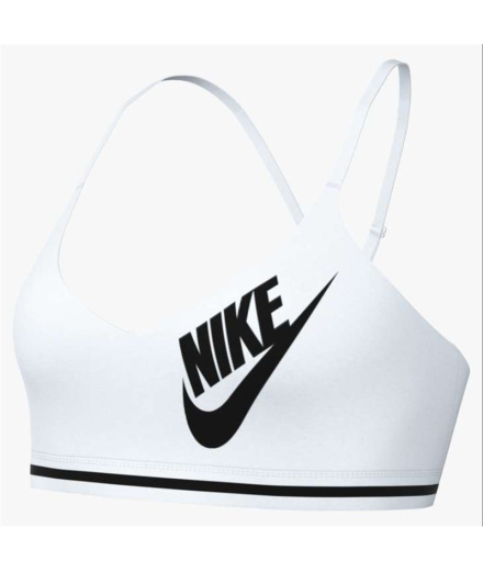 Brassiere de sport Fitness Nike LS Logo Femme blanc.