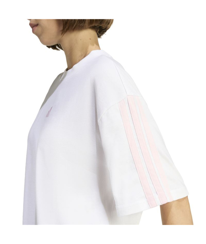 Camiseta Mulher adidas 3 Stripes Sj Bf branca/rosa