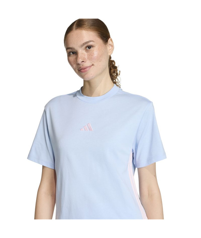Camiseta Mulher adidas 3Stripes Sj azul/rosa
