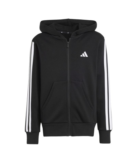 Moletom Infantil adidas 3-Stripes FL FZ HD, preto/branco