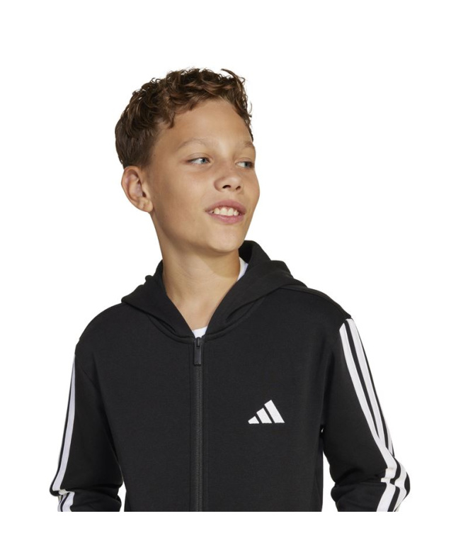Sweat Enfant adidas 3-Stripes FL FZ HD Noir/Blanc