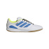 Sapatilhas Futsal adidas Super Sala III, pretas, azuis e amarelas.