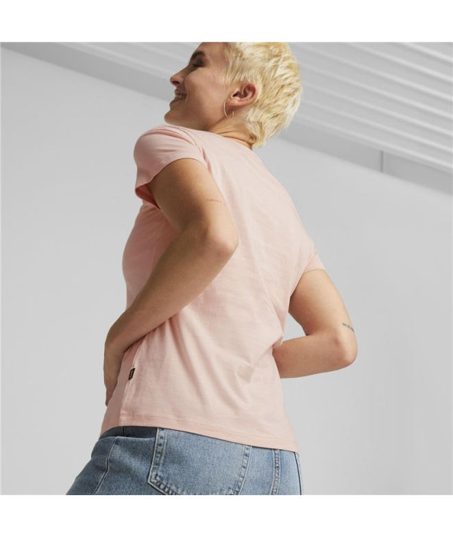 Camiseta Mulher Puma Essentials+ rosa com bordado