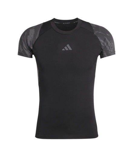 Camiseta de Fitness adidas Techfit Aop Hombre Negro/Gris