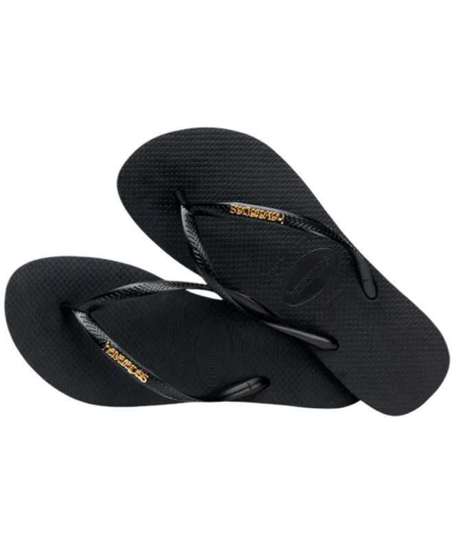 Tongs Havaianas Slim métallisées noires et dorées