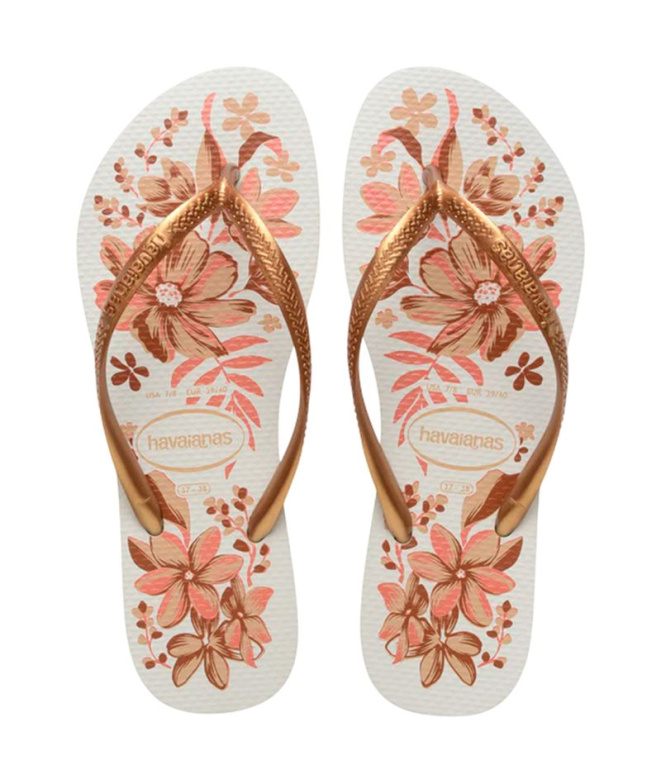 Havaianas Slim Organic Tongs pour Femme , blanc/or