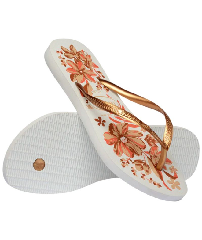 Havaianas Slim Organic Tongs pour Femme , blanc/or