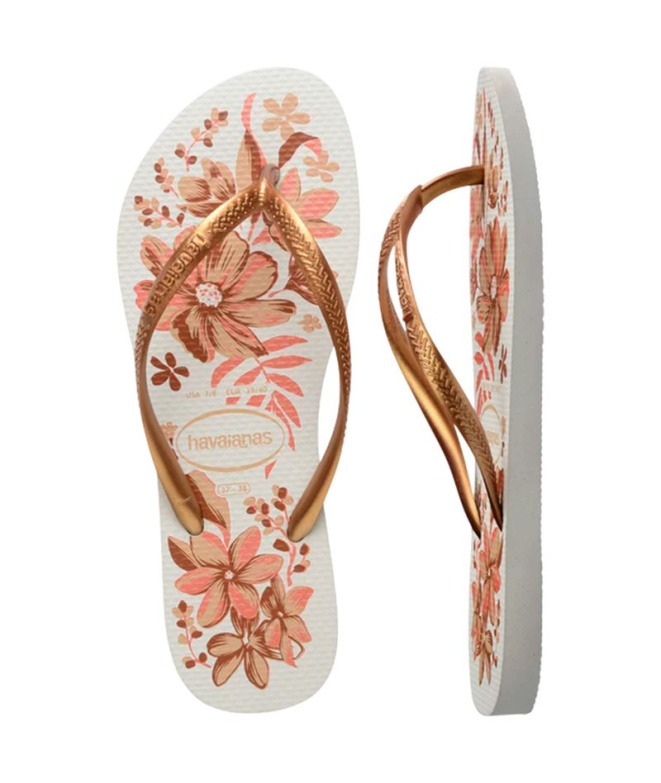 Havaianas Slim Organic Tongs pour Femme , blanc/or