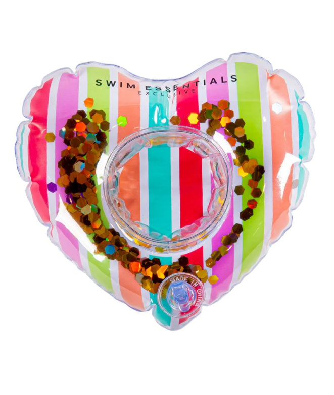 Bóia formato de coração com glitter arco-íris...