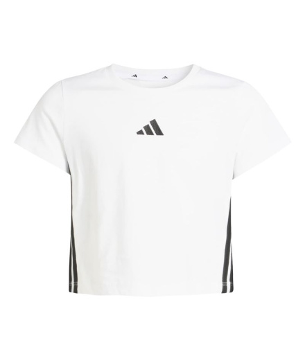 Camiseta Menina adidas Jg 3 Stripes branca/preta