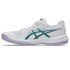 Chaussures Handball Asics Upcourt 6 Femme , blanc/bleu sarcelle brumeux