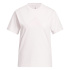 Camiseta Mulher Adidas rosa com estampa do logo e detalhes em cetim.