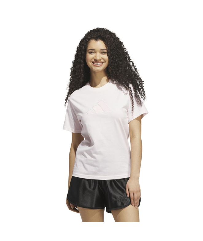 Camiseta Mulher Adidas rosa com estampa do logo...