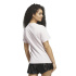 Camiseta Mulher Adidas rosa com estampa do logo e detalhes em cetim.