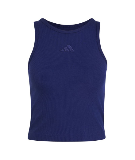 Top Mulher Adidas com logo pequeno, azul escuro.