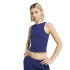 Top Mulher Adidas com logo pequeno, azul escuro.