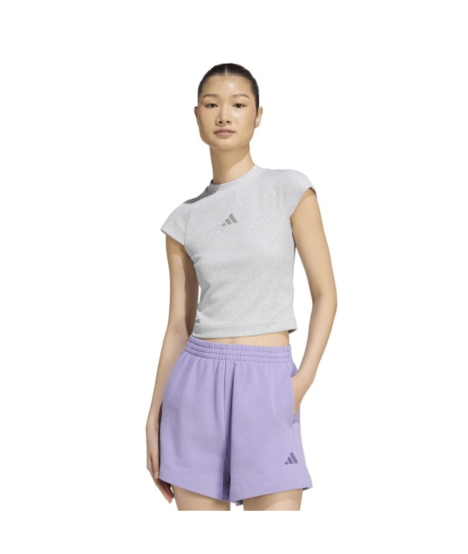 T-shirt côtelé Adidas Kit Small Logo Femme gris