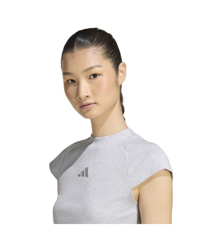 T-shirt côtelé Adidas Kit Small Logo Femme gris