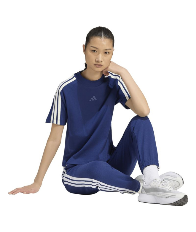 Camiseta Adidas Kit 3 Bandas Mujer Azul Oscuro