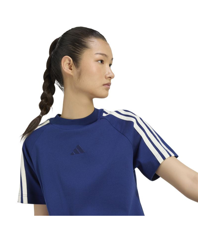 Camiseta Adidas Kit 3 Bandas Mujer Azul Oscuro